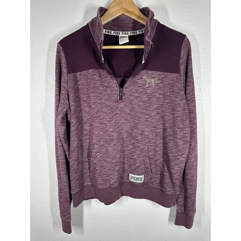 PINK Victoria's Secret Sweatshirt Womens Large Purple 1/4 Zip Kangaroo Pocket